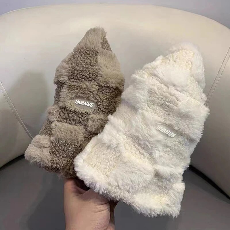 Unisex Harajuku Bucket Cepure Solid Vīrieši Makšķerēšana Zvejnieks INS Cepure Rudens Ziemas Jēra Vilna Jauka Āra Silta Panamas Cepure sievietēm