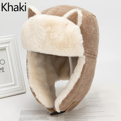 Ziemas riteņbraukšanas slēpošanas cepure silta ausu aizbāžņi bieza plīša cepure ar ausīm vīriešiem un sievietēm Mākslīgās kažokādas vēja necaurlaidīgs vāciņš Russian Bomber Cepure