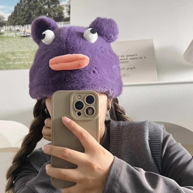 Smiješne, slatke medvjeđe uši s velikim ustima, plišane ženske kape, jesenske i zimske korejske verzije, svestrane tople, slatke kapice za muškarce