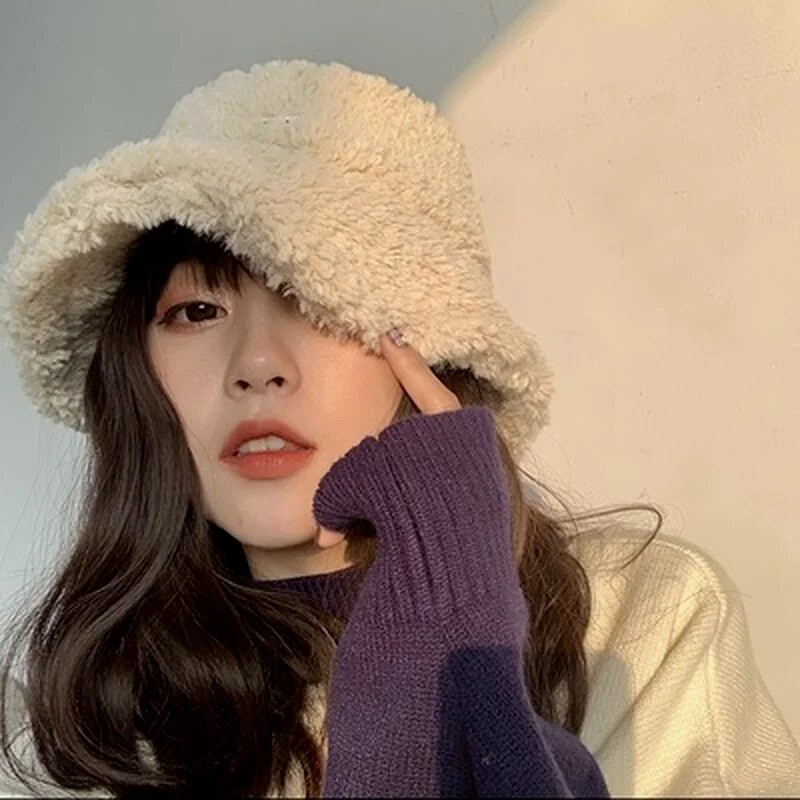 Unisex Harajuku šešir, jednobojna, muška, ribarska šešir, jesen, zima, janjeća vunena topla panama kapa za žene