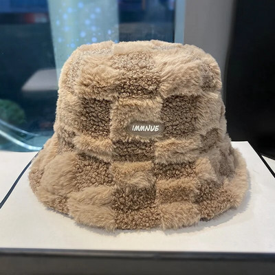 Ribarski šešir od janjećeg pliša, modni šešir od berberskog flisa, kockasti šešir, zimska, deblja kapa otporna na hladnoću, na otvorenom, široki obodi, toplina