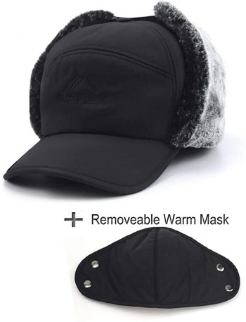 Winter Warm Thicken Faux Fur Bomber Καπέλο Ανδρικό καπέλο αυτιού Dad\'s Earflap Cap μάσκα σκι Μαλακό βελούδινο θερμικό καπό Καπέλα για εξαιρετικά κρύο καιρό