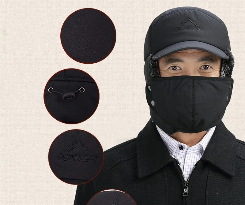 Ziemas silta, bieza mākslīgās kažokādas bumbvedēja cepure Vīriešu tēta auskaru vāciņš maska Slēpošana mīksta plīša termiski pārsegi Cepures ekstremāliem aukstiem laikapstākļiem