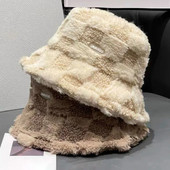 Janjeći karirani šešir Zimski topli baršunasti šeširi za žene Deblji bob za djevojčice Panama za ribolov na otvorenom Šeširi za zaštitu od sunca Kape Gorro