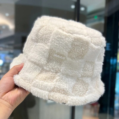 Janjeći karirani šešir Zimski topli baršunasti šeširi za žene Deblji bob za djevojčice Panama za ribolov na otvorenom Šeširi za zaštitu od sunca Kape Gorro