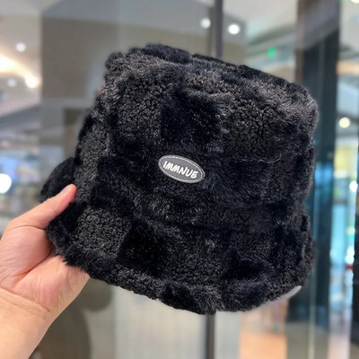 Janjeći karirani šešir Zimski topli baršunasti šeširi za žene Deblji bob za djevojčice Panama za ribolov na otvorenom Šeširi za zaštitu od sunca Kape Gorro