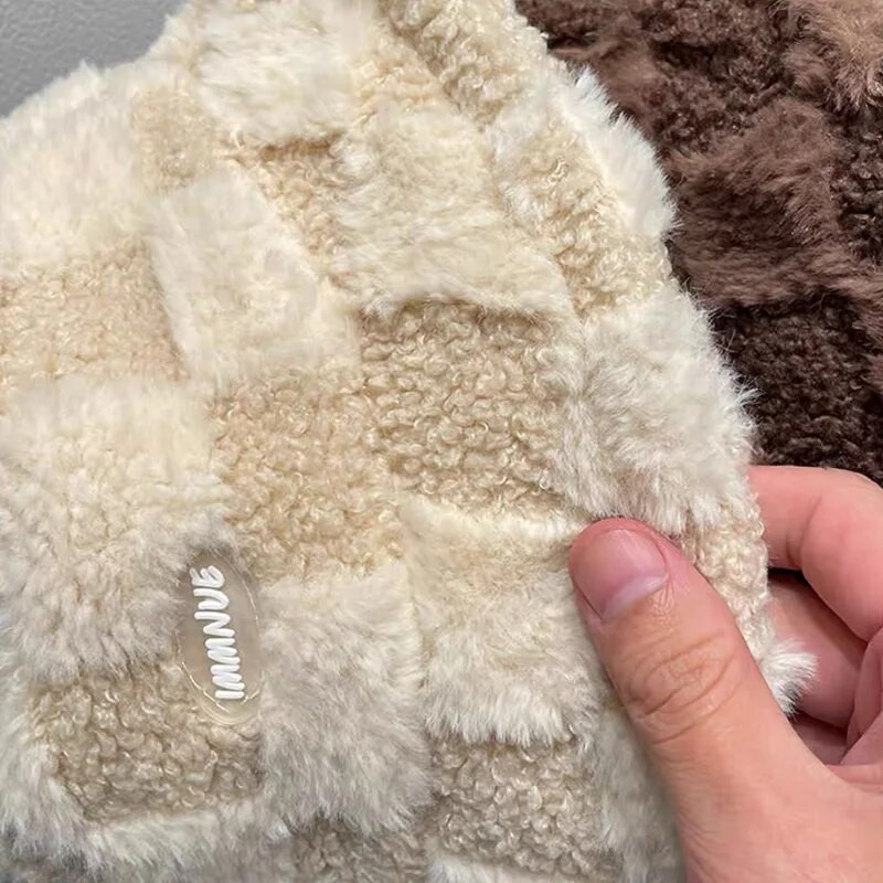 Janjeći karirani šešir Zimski topli baršunasti šeširi za žene Deblji bob za djevojčice Panama za ribolov na otvorenom Šeširi za zaštitu od sunca Kape Gorro