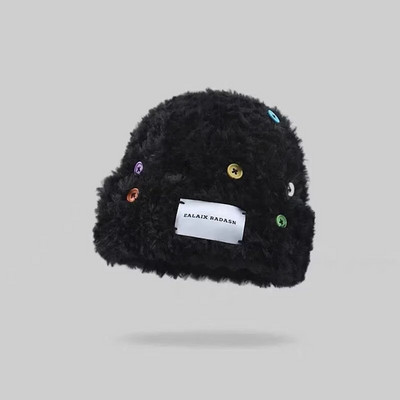 Plišana ženska kapa sa šarenim gumbima, pahuljasta krznena naušnica, kapa, korejska djevojka, topla kapa na otvorenom, ležerna pokrivala za glavu