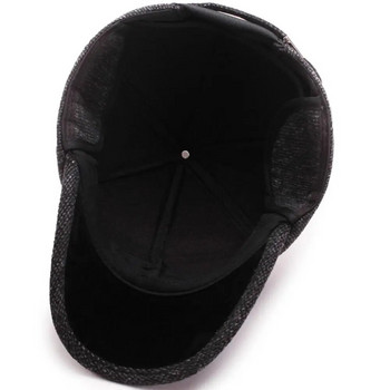 Мъжка зимна бейзболна шапка за колоездене на открито Защита на ушите Топла шапка с връх Ежедневна шапка за слънце Вълнени плетени бомбър шапки 56-61CM