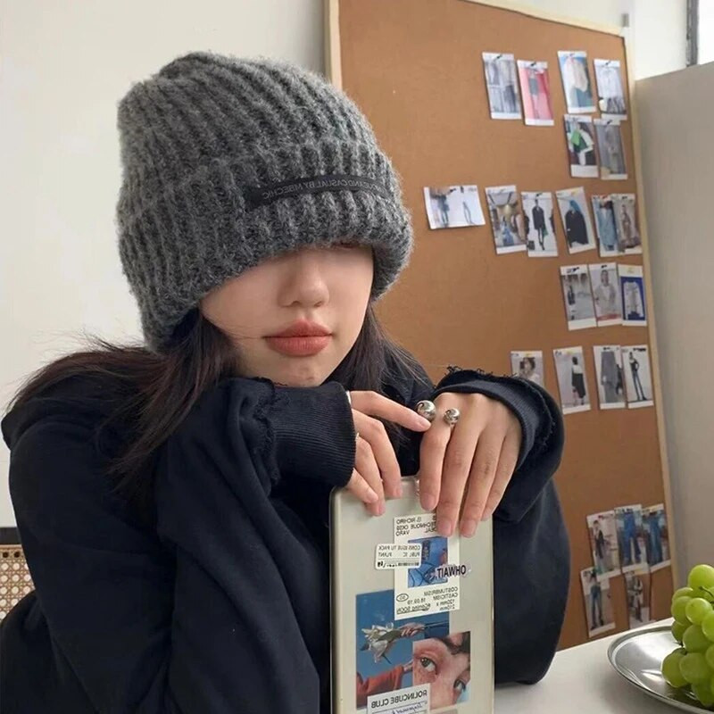 Zimska pletena kapa Ženske vrećaste Skullies kape Jednobojna ženska kapa kapa Topla kapa s kapom