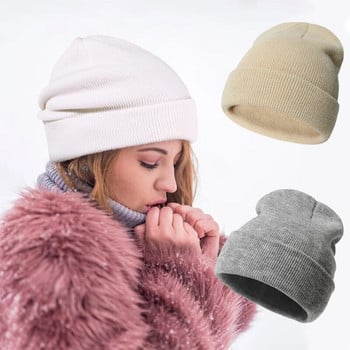 Φθινοπωρινό Χειμώνα Casual Ζεστό Beanie Γυναικείες Άντρες Μαλακό πλεκτό ελαστικό Skullcap Μονόχρωμο Unisex Καπέλο βελονάκι