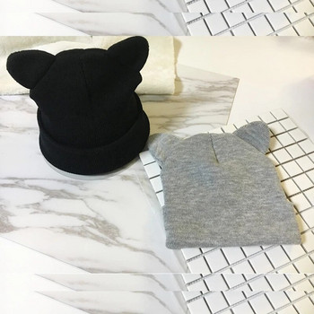 Ζεστό χειμωνιάτικο καπέλο Lovely Cat Ear Γυναικεία Beanie Μαύρο γκρι πλεκτό μάλλινο καπάκι Lady girl Μαλακό βελονάκι Skullies Beanies