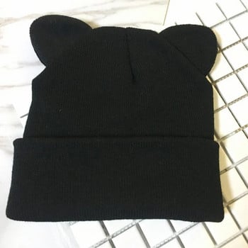 Ζεστό χειμωνιάτικο καπέλο Lovely Cat Ear Γυναικεία Beanie Μαύρο γκρι πλεκτό μάλλινο καπάκι Lady girl Μαλακό βελονάκι Skullies Beanies