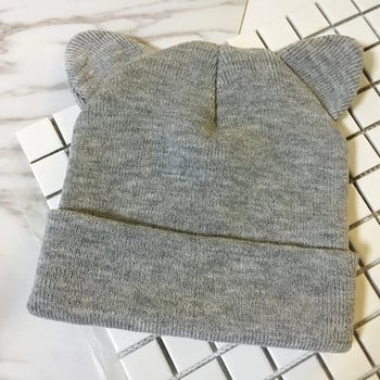 Ζεστό χειμωνιάτικο καπέλο Lovely Cat Ear Γυναικεία Beanie Μαύρο γκρι πλεκτό μάλλινο καπάκι Lady girl Μαλακό βελονάκι Skullies Beanies