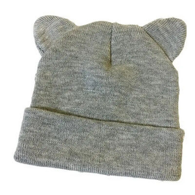 Topla zimska kapa Prekrasna ženska kapa s mačjim ušima Crno siva pletena vunena kapa Lady Girl Meke heklane Skullies kape