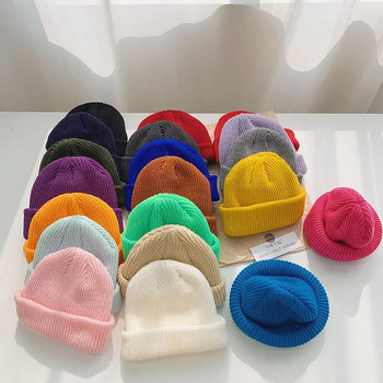 Μονόχρωμο Unisex βελονάκι Beanie με ριμπ πλεκτά ζεστά καπέλα για γυναίκες άντρες Φθινοπωρινό χειμερινό χιπ χοπ πεπόνι καπέλο