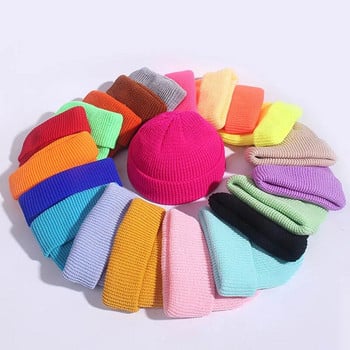 Μονόχρωμο Unisex βελονάκι Beanie με ριμπ πλεκτά ζεστά καπέλα για γυναίκες άντρες Φθινοπωρινό χειμερινό χιπ χοπ πεπόνι καπέλο