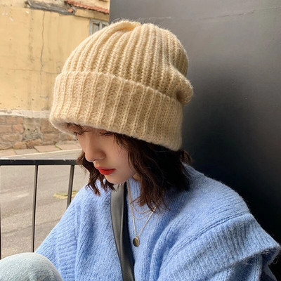 Ženska pletena prugasta kapa Jesen Zima Vrećasta kapa s kapom Jednobojna Djevojka Dama Ležerna topla kapa s šeširićem
