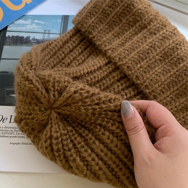 Ženska pletena prugasta kapa Jesen Zima Vrećasta kapa s kapom Jednobojna Djevojka Dama Ležerna topla kapa s šeširićem