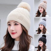 Zimska pletena kapa s velikim pomponima, jednobojna, ženska deblja plišana kapa s kapom, ženska kapa za van, topla kapa otporna na hladnoću