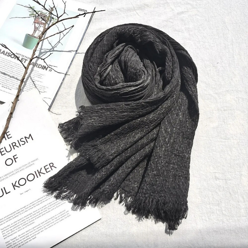 Unisex pamučno laneno rublje jesen zima muški šal modni muški šalovi topli marame mekani dugi šal s resicama muški pašmina bufandas