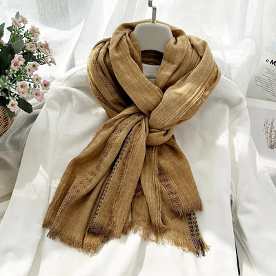 Japanski stil Unisex šal Jesen Zima Pamučno laneno prugasto Modni muški šalovi Ženski topli marame s resicama Bufandas šalovi