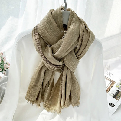 Japanski stil Unisex šal Jesen Zima Pamučno laneno prugasto Modni muški šalovi Ženski topli marame s resicama Bufandas šalovi