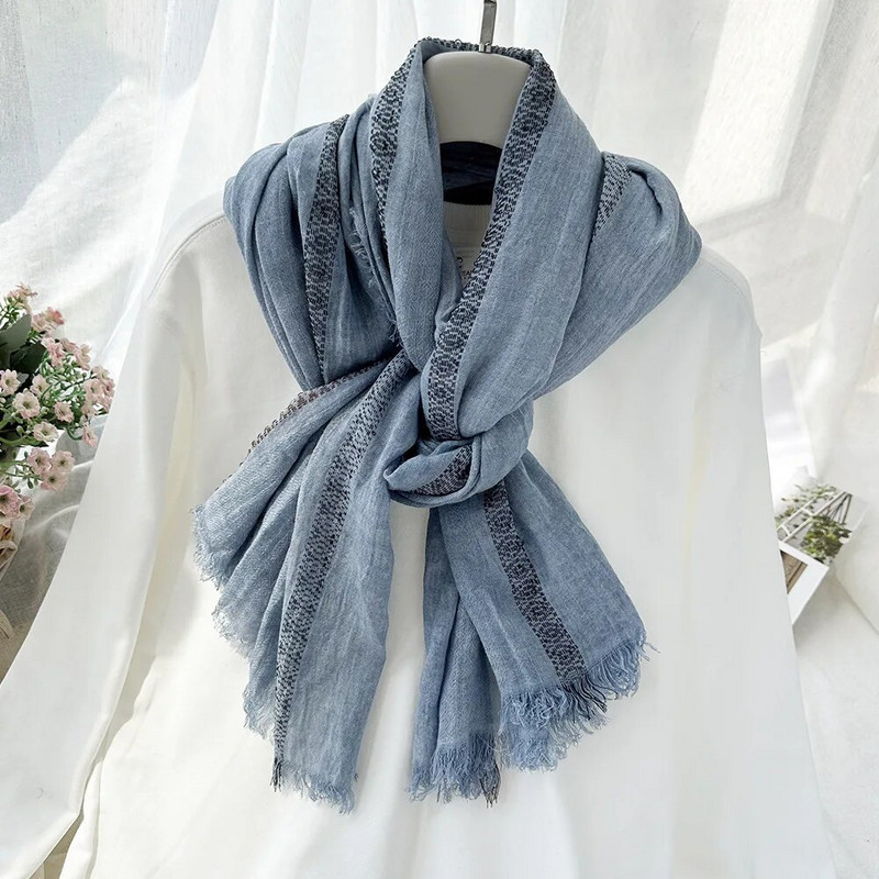 Japanski stil Unisex šal Jesen Zima Pamučno laneno prugasto Modni muški šalovi Ženski topli marame s resicama Bufandas šalovi