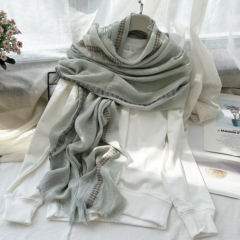 Japanski stil Unisex šal Jesen Zima Pamučno laneno prugasto Modni muški šalovi Ženski topli marame s resicama Bufandas šalovi