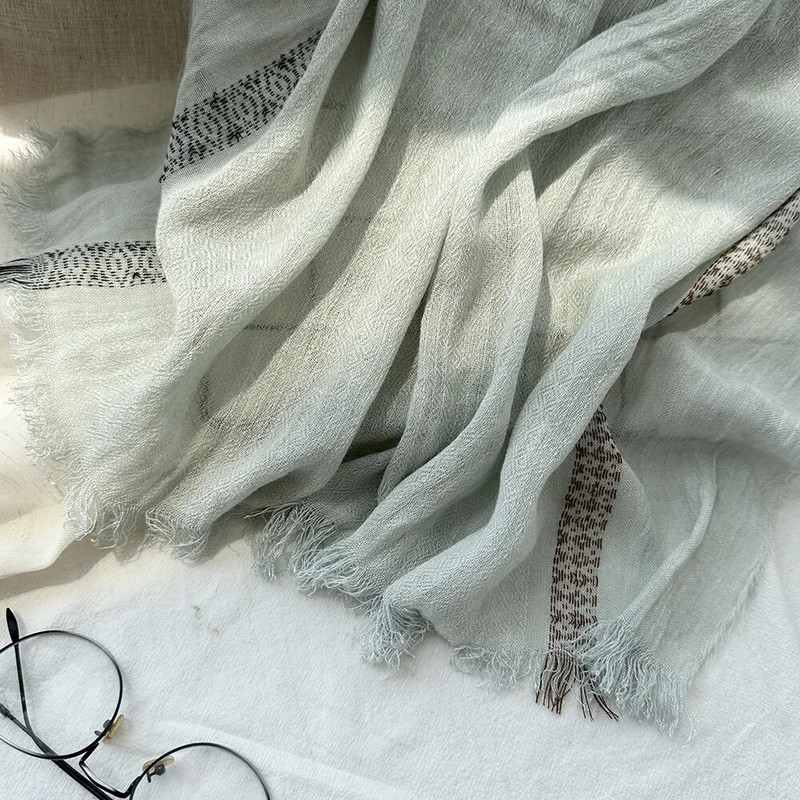 Japanski stil Unisex šal Jesen Zima Pamučno laneno prugasto Modni muški šalovi Ženski topli marame s resicama Bufandas šalovi