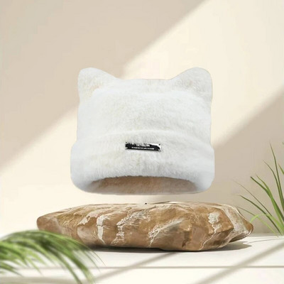 Armsad kassikõrvad, naiste plüüsist müts Pehme kohev karusnaha talvine soe nokamüts tüdrukule ühevärvilised multifilmi peakattega mütsid