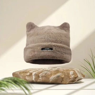 Armsad kassikõrvad, naiste plüüsist müts Pehme kohev karusnaha talvine soe nokamüts tüdrukule ühevärvilised multifilmi peakattega mütsid
