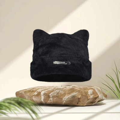 Armsad kassikõrvad, naiste plüüsist müts Pehme kohev karusnaha talvine soe nokamüts tüdrukule ühevärvilised multifilmi peakattega mütsid