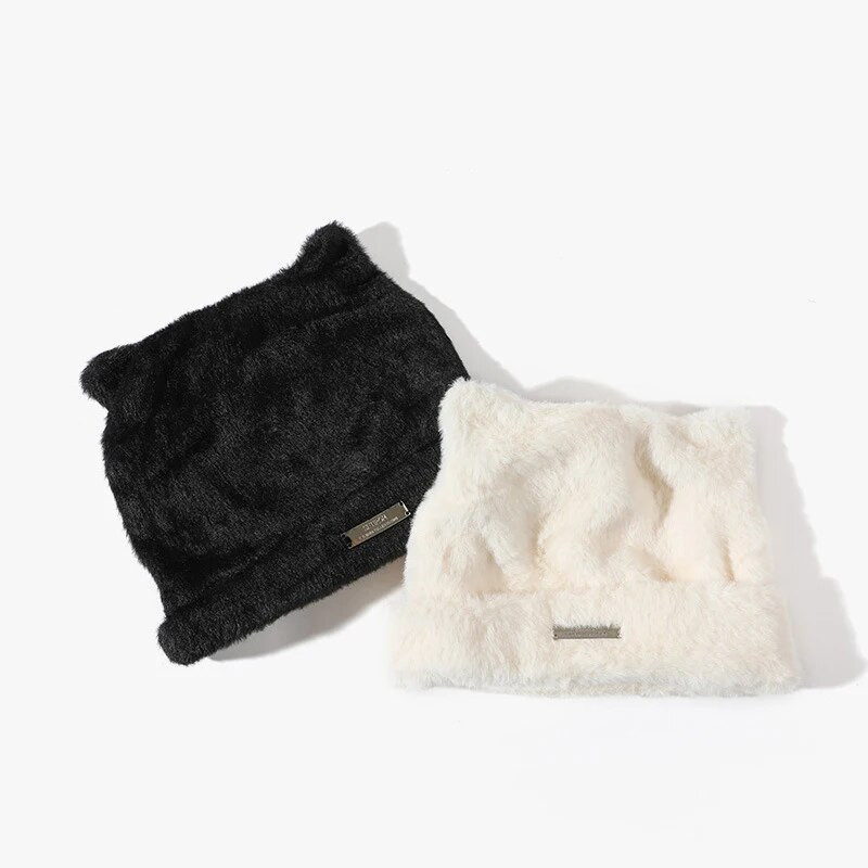 Armsad kassikõrvad, naiste plüüsist müts Pehme kohev karusnaha talvine soe nokamüts tüdrukule ühevärvilised multifilmi peakattega mütsid