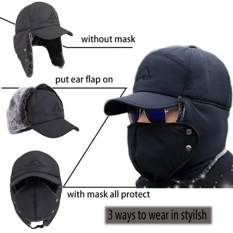 Vastag téli meleg sapka Férfi műszőrme bombázó sapka fülvédő sapka Női puha hőszigetelő sapkák kültéri horgászathoz síelés sapkák