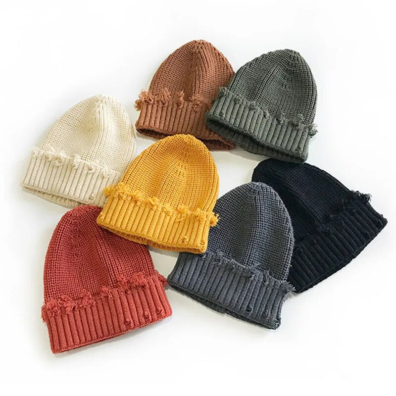 Jednobojne poderane pletene kape za žene, muškarce, hip-hop kapa s rupama, elastična kapa na glavi, jesen, zima, topla pulover kapa