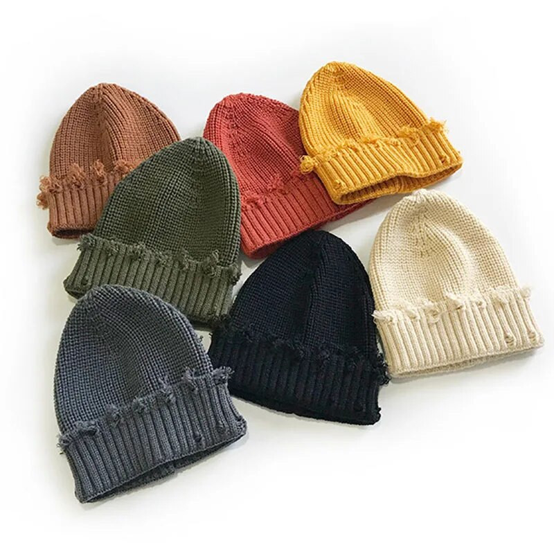 Jednobojne poderane pletene kape za žene, muškarce, hip-hop kapa s rupama, elastična kapa na glavi, jesen, zima, topla pulover kapa