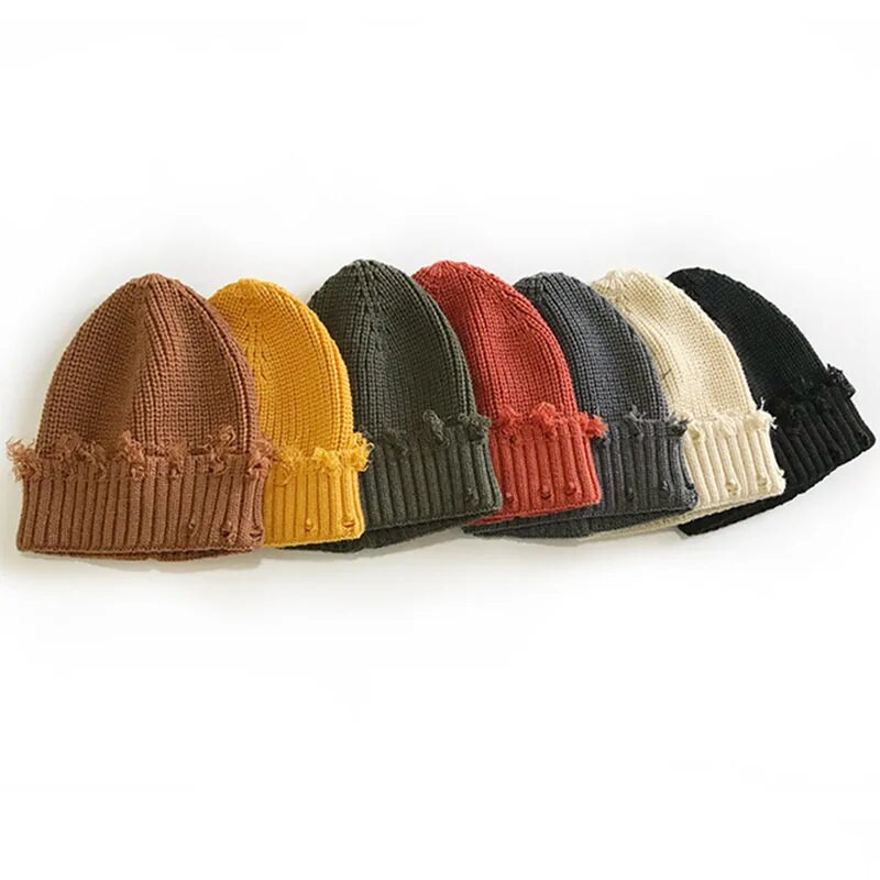 Jednobojne poderane pletene kape za žene, muškarce, hip-hop kapa s rupama, elastična kapa na glavi, jesen, zima, topla pulover kapa