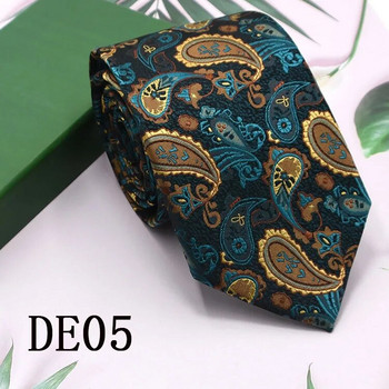 New Style Fashion Ανδρική γραβάτα 7,5 εκ. Μπλε γραβάτα Πράσινο & Πορτοκαλί Μεταξωτό Gravatas For Men Paisley Floral Fit Wedding Workplace Slim