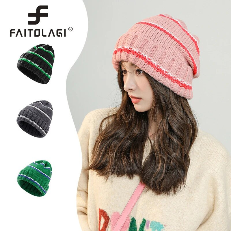 Ženska zimska pletena kapa Mekana topla prugasta vrećasta kapa s kapom na otvorenom Ženska skijaška kapa za grijanje na snijegu