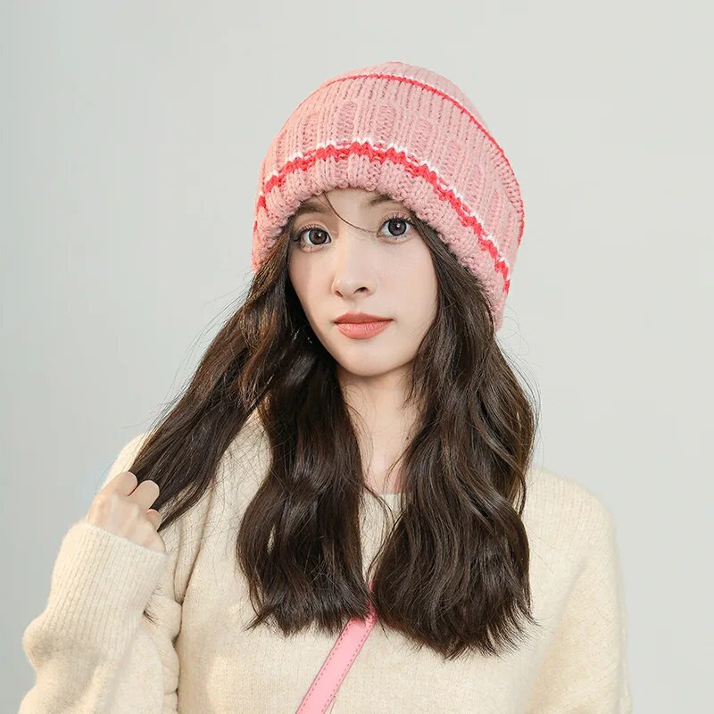 Ženska zimska pletena kapa Mekana topla prugasta vrećasta kapa s kapom na otvorenom Ženska skijaška kapa za grijanje na snijegu