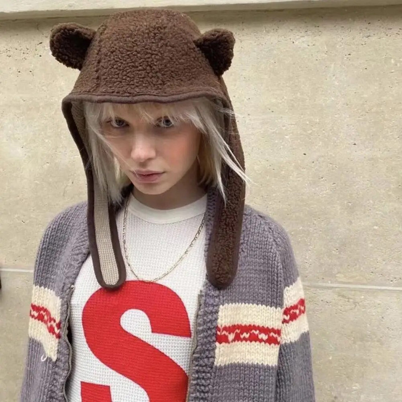 Žene Muškarci Šešir u obliku medvjeda Jednobojni gumb Unisex plišana zaštita za glavu Podesiva mekana biciklistička ženska zimska kapa Zimska kapa