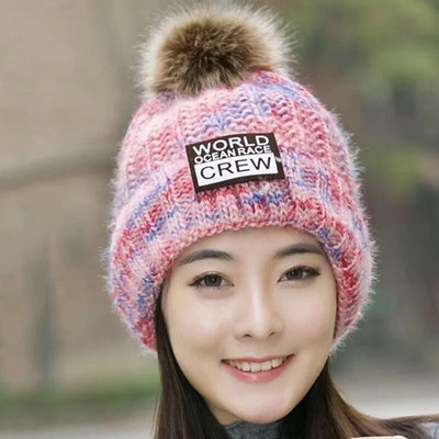 Ziemas cepure Sieviešu biezas, siltas skulles Beanie Krāsains pompons trikotāžas plīša odere Cepures Sieviešu āra siltākas slēpošanas cepures