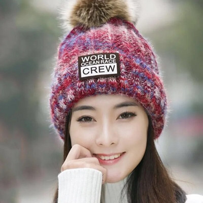 Ziemas cepure Sieviešu biezas, siltas skulles Beanie Krāsains pompons trikotāžas plīša odere Cepures Sieviešu āra siltākas slēpošanas cepures