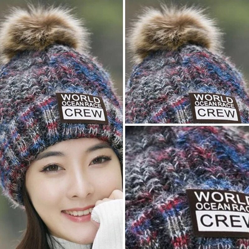 Ziemas cepure Sieviešu biezas, siltas skulles Beanie Krāsains pompons trikotāžas plīša odere Cepures Sieviešu āra siltākas slēpošanas cepures