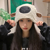 Sieviešu jēra vilnas cepure Ziemas jauka aitas auss plīša cepure āra silta meiteņu cepure