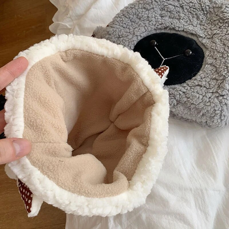 Sieviešu jēra vilnas cepure Ziemas jauka aitas auss plīša cepure āra silta meiteņu cepure