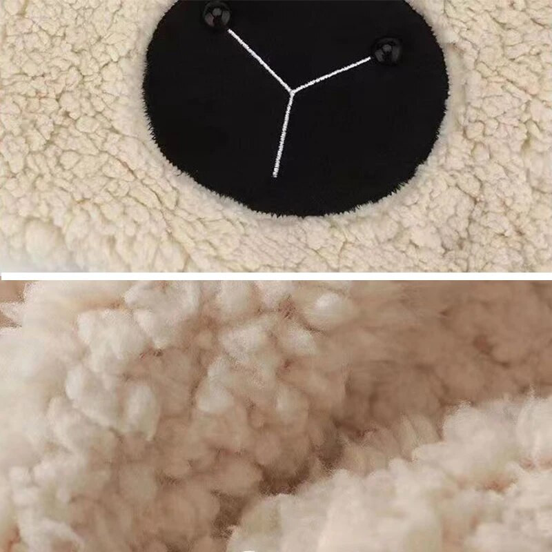 Sieviešu jēra vilnas cepure Ziemas jauka aitas auss plīša cepure āra silta meiteņu cepure