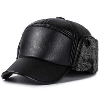Нова зимна бомбардировъчна шапка Мъже Жени Руска черна кожена шапка ушанка с капаци на ушите Топла кожена маркова бейзболна шапка