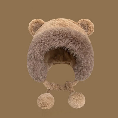 Nova ženska topla kapa za naušnice, deblja zimska plišana kapa, slatki medvjed pahuljasti krzneni bomber šešir za žene, biciklističke skijaške kape za zaštitu ušiju